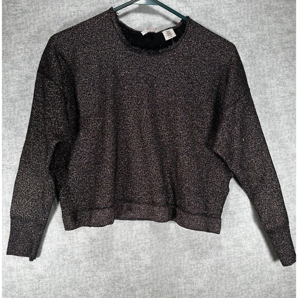 Levi's Crop Top Women's Size XL Sparkly Black Long Sleeves Crew Neck Sweater